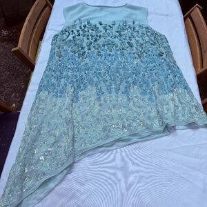 Hand Beaded Asymmetric Blue Dress Sz XL